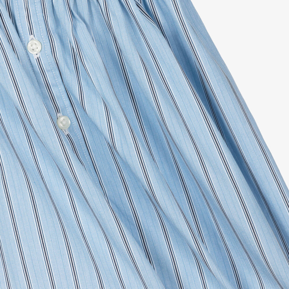 رالف لورين-فستان قطن بوبلين مقلم لون أزرق للمولودات | Childrensalon Outlet