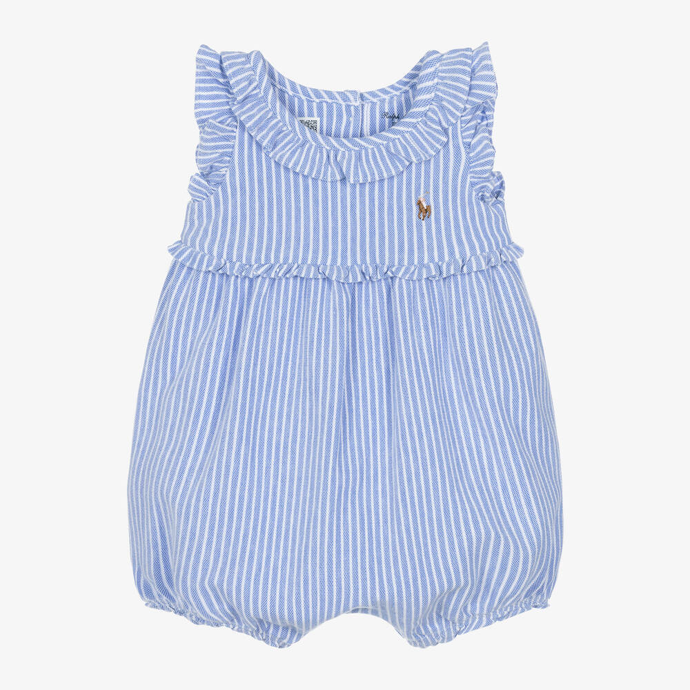 Ralph Lauren-Baby Girls Blue Stripe Cotton Shortie | Childrensalon Outlet