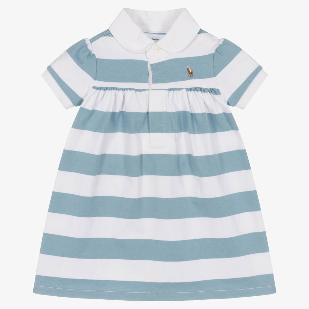 Ralph Lauren - Baby Girls Blue Stripe Dress | Childrensalon
