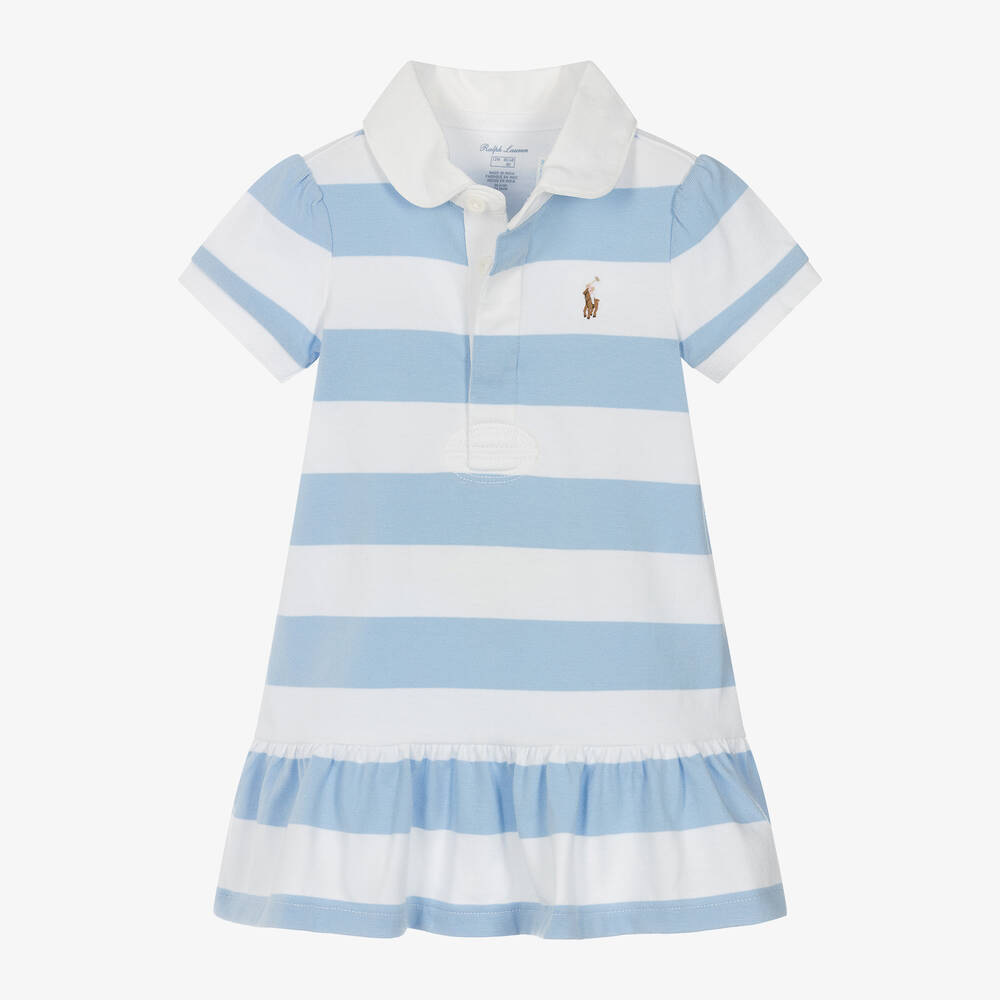 Ralph Lauren Baby Girls Blue Striped Rugby Shirt Dress