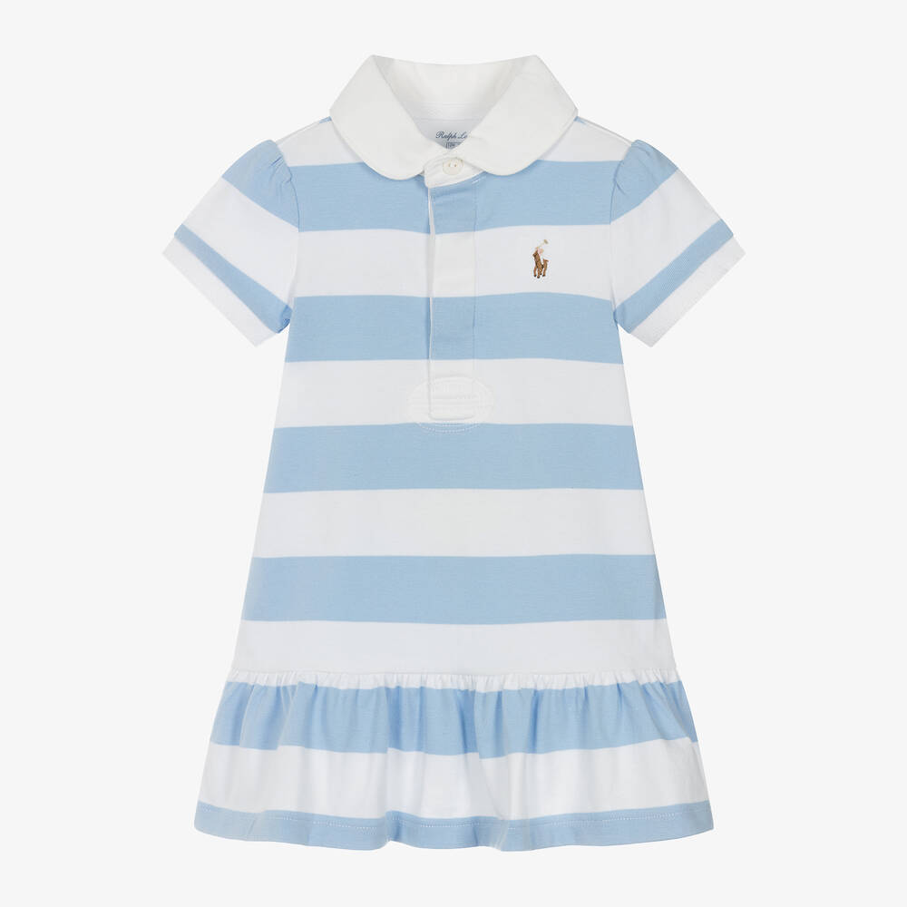 Ralph Lauren-Baby Girls Blue Striped Rugby Shirt Dress | Childrensalon Outlet