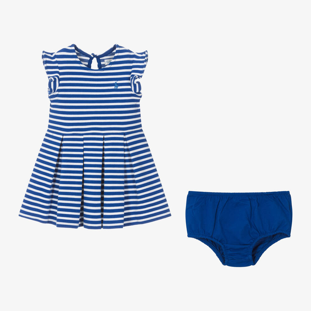Ralph Lauren-Baby Girls Blue & White Stripe Dress | Childrensalon Outlet