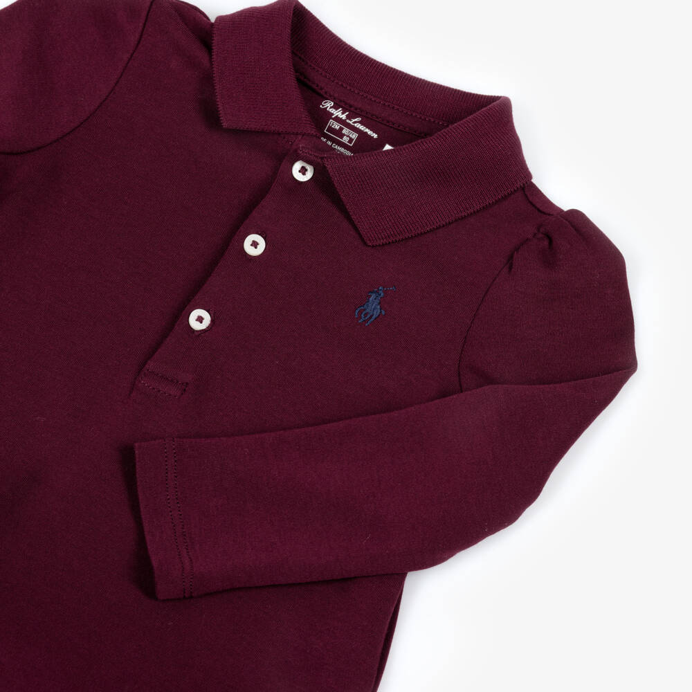 Ralph Lauren-Baby Girls Burgundy Red Cotton Ruffled Polo Dress | Childrensalon Outlet