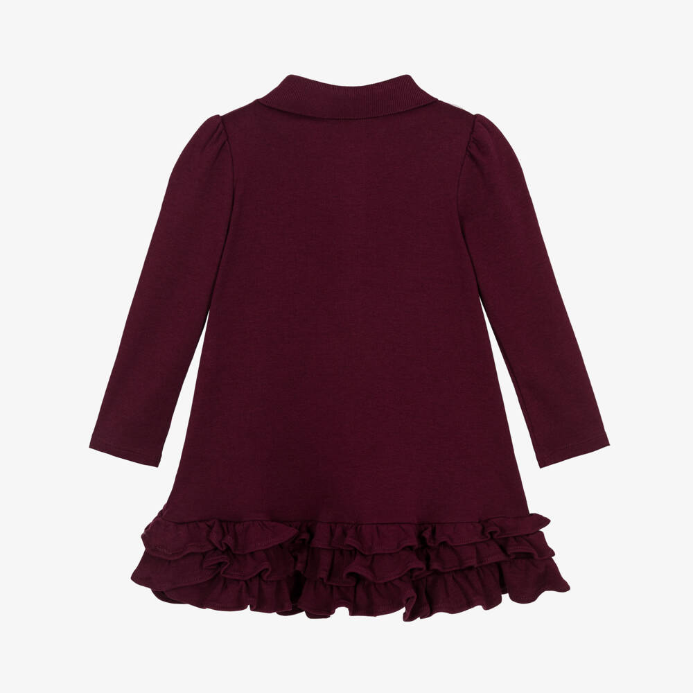 Ralph Lauren-Baby Girls Burgundy Red Cotton Ruffled Polo Dress | Childrensalon Outlet
