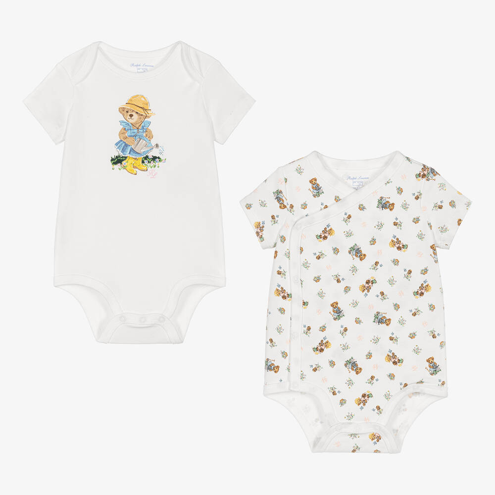 Ralph Lauren - Baby Girls Cotton Bodyvests (2 Pack) | Childrensalon