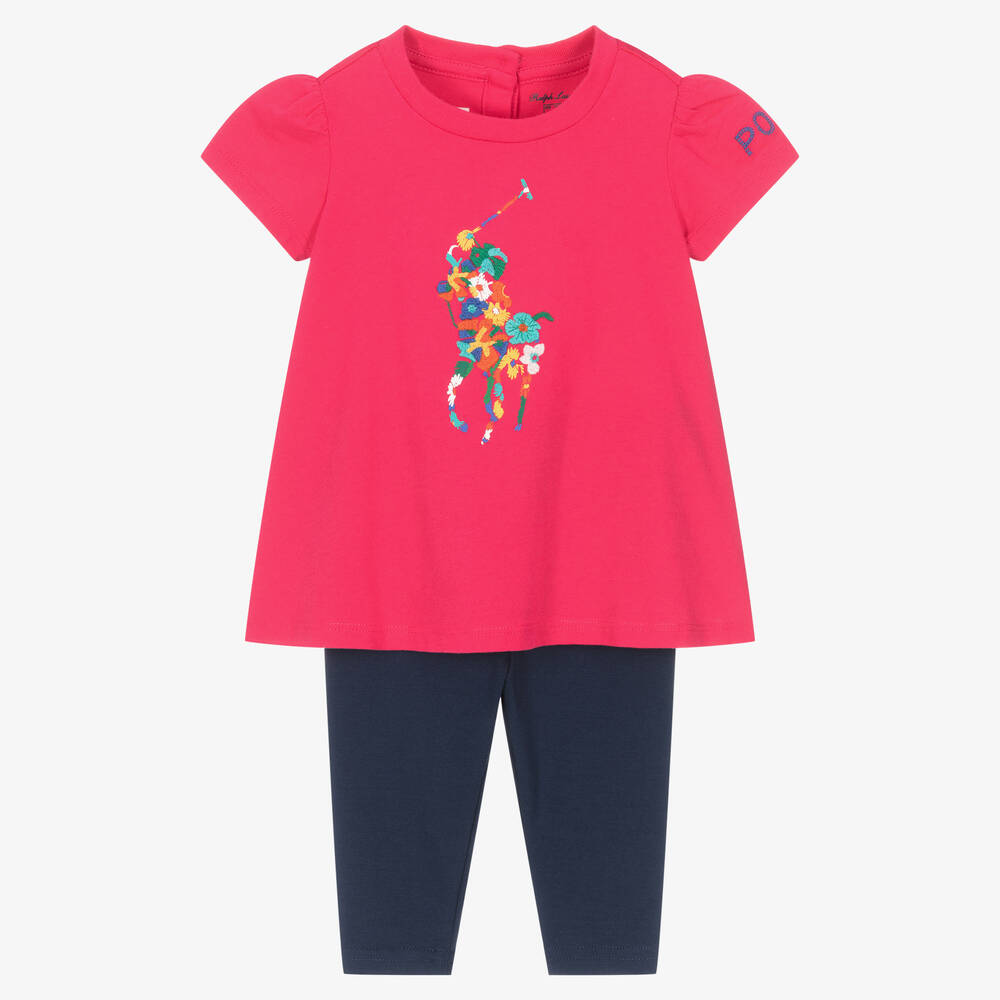 Ralph Lauren-طقم ليغنغز قطن لون كحلي وزهري للمولودات | Childrensalon Outlet