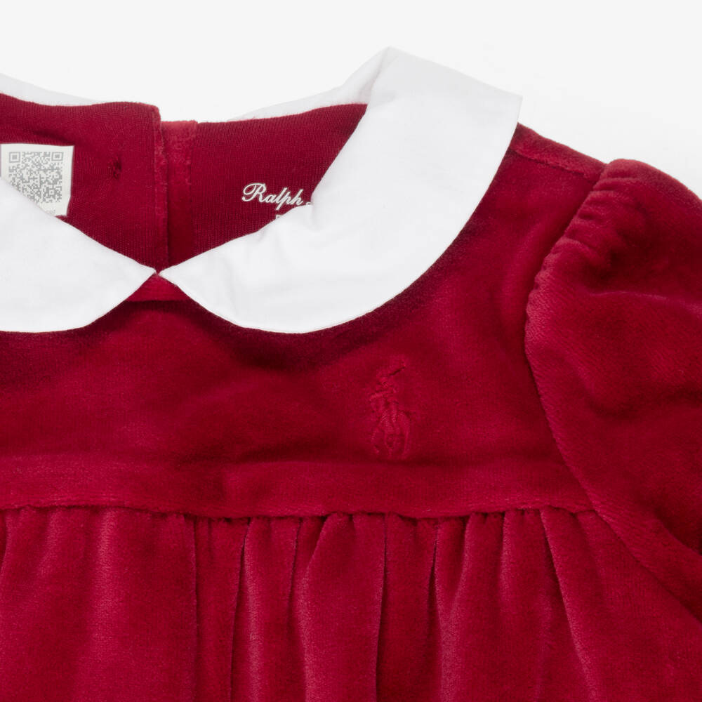Ralph Lauren-Baby Girls Dark Red Velour Dress | Childrensalon Outlet