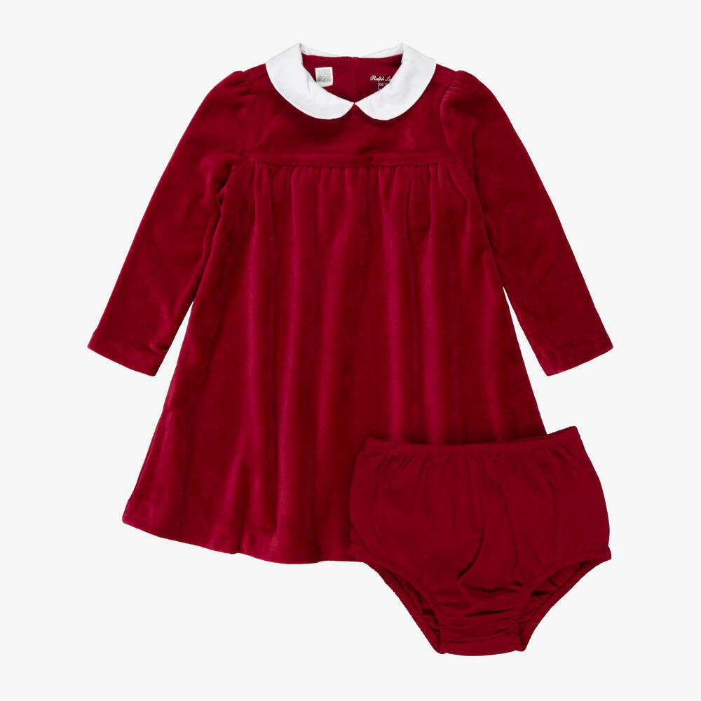 Ralph Lauren-Baby Girls Dark Red Velour Dress | Childrensalon Outlet
