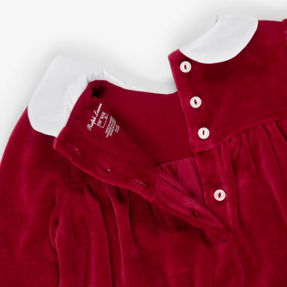 Ralph Lauren-Baby Girls Dark Red Velour Dress | Childrensalon Outlet