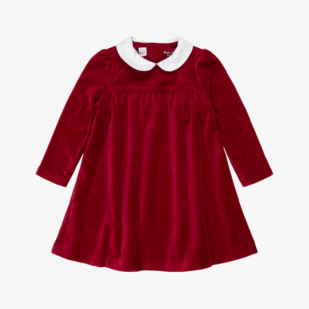 Ralph Lauren-Baby Girls Dark Red Velour Dress | Childrensalon Outlet