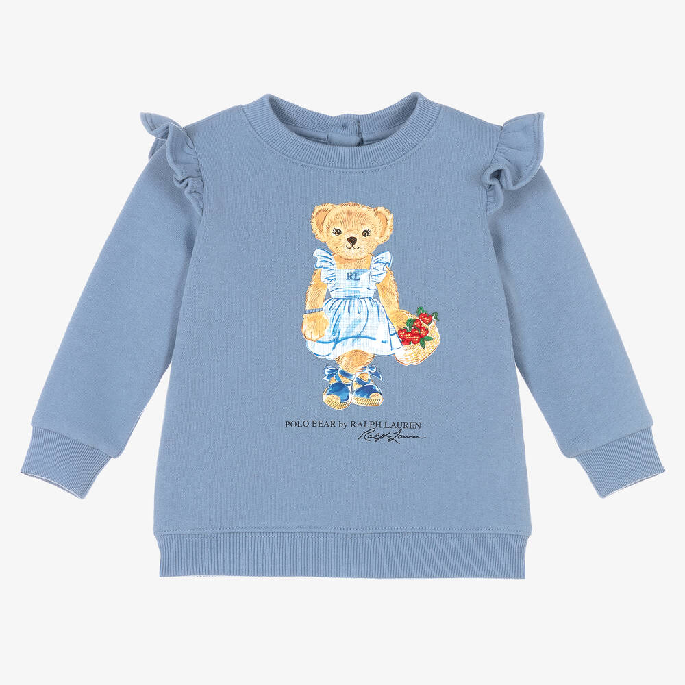 Ralph Lauren - Baby Girls Dusky Blue Jersey Sweatshirt | Childrensalon