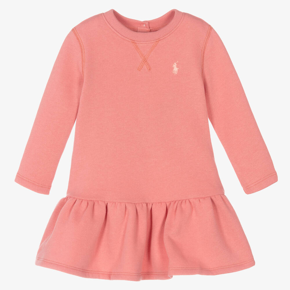 Ralph Lauren - فستان قطن جيرسي لون زهري للمولودات | Childrensalon