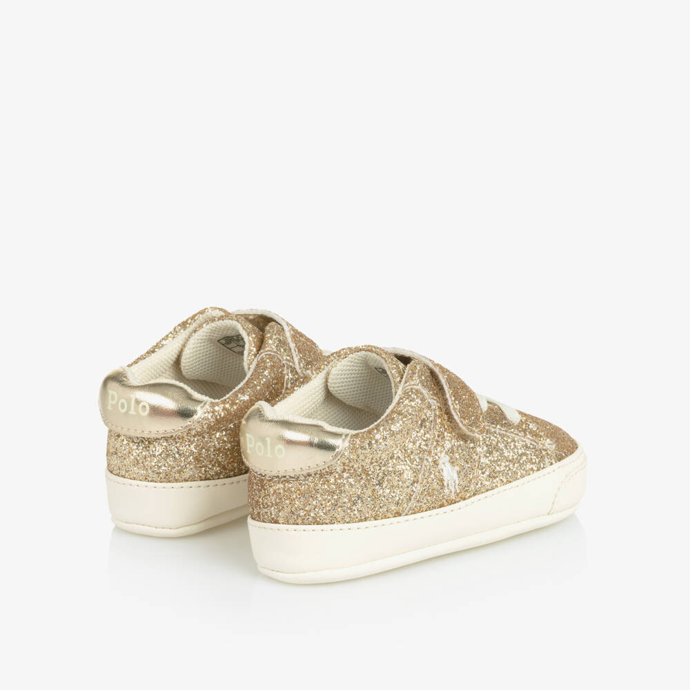 Ralph Lauren-Baby Girls Gold Glitter Pre-Walker Trainers | Childrensalon Outlet