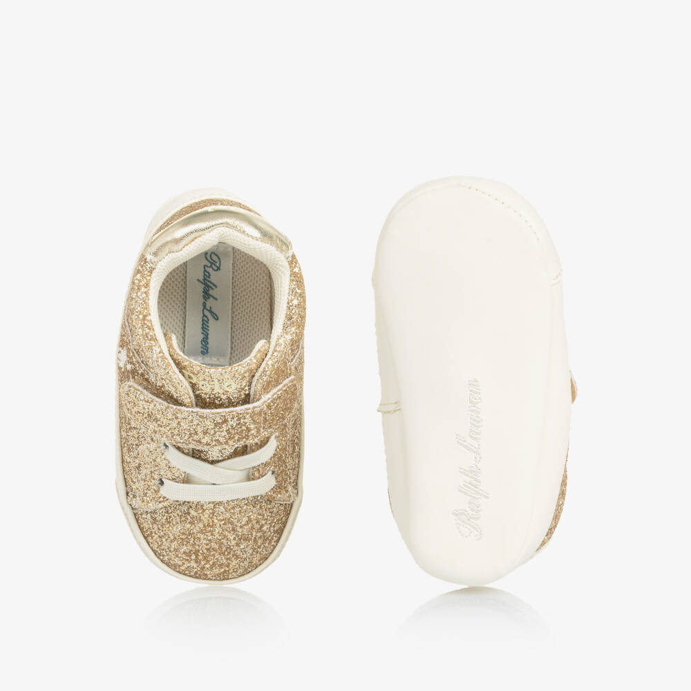 Ralph Lauren-Baby Girls Gold Glitter Pre-Walker Trainers | Childrensalon Outlet