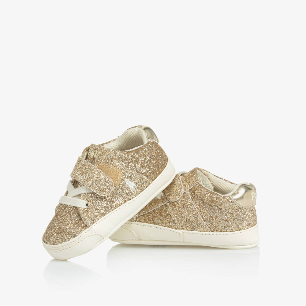 Ralph Lauren-Baby Girls Gold Glitter Pre-Walker Trainers | Childrensalon Outlet
