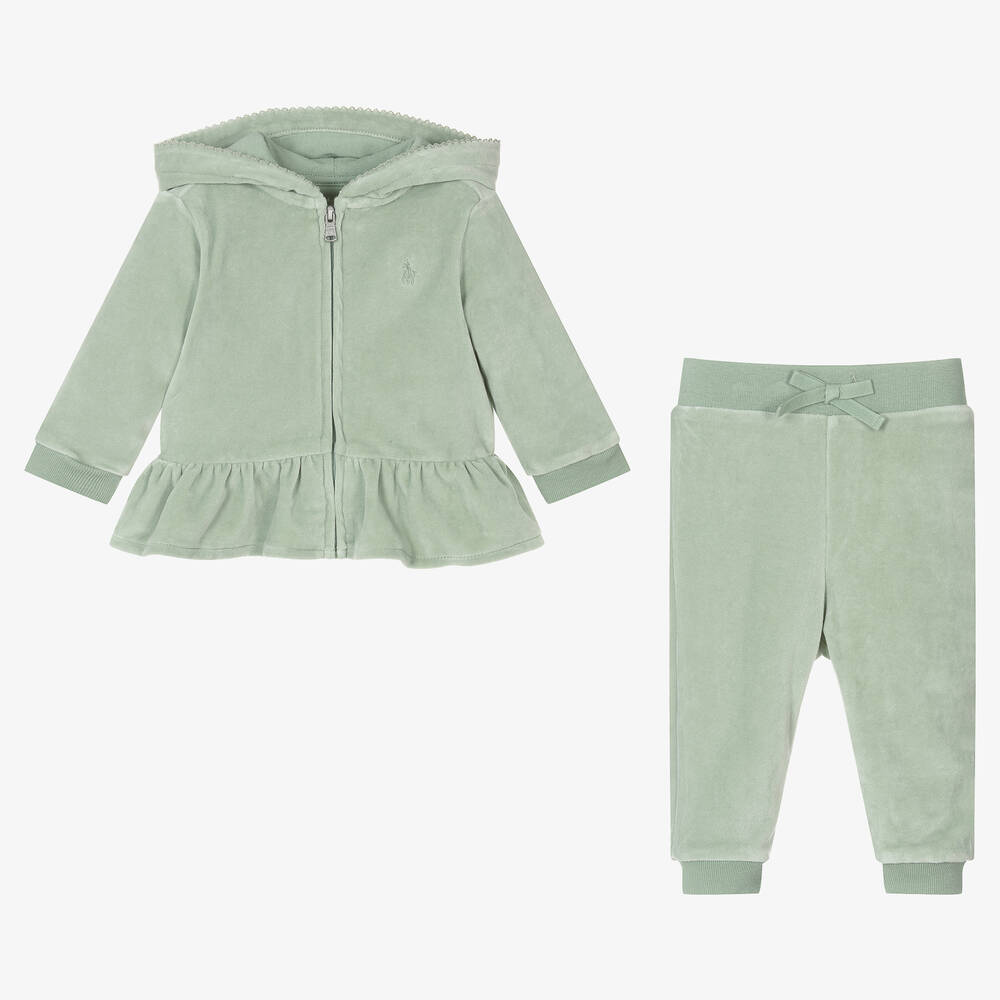 Ralph Lauren-بدلة رياضية قطن قطيفة لون أخضر للمولودات | Childrensalon Outlet
