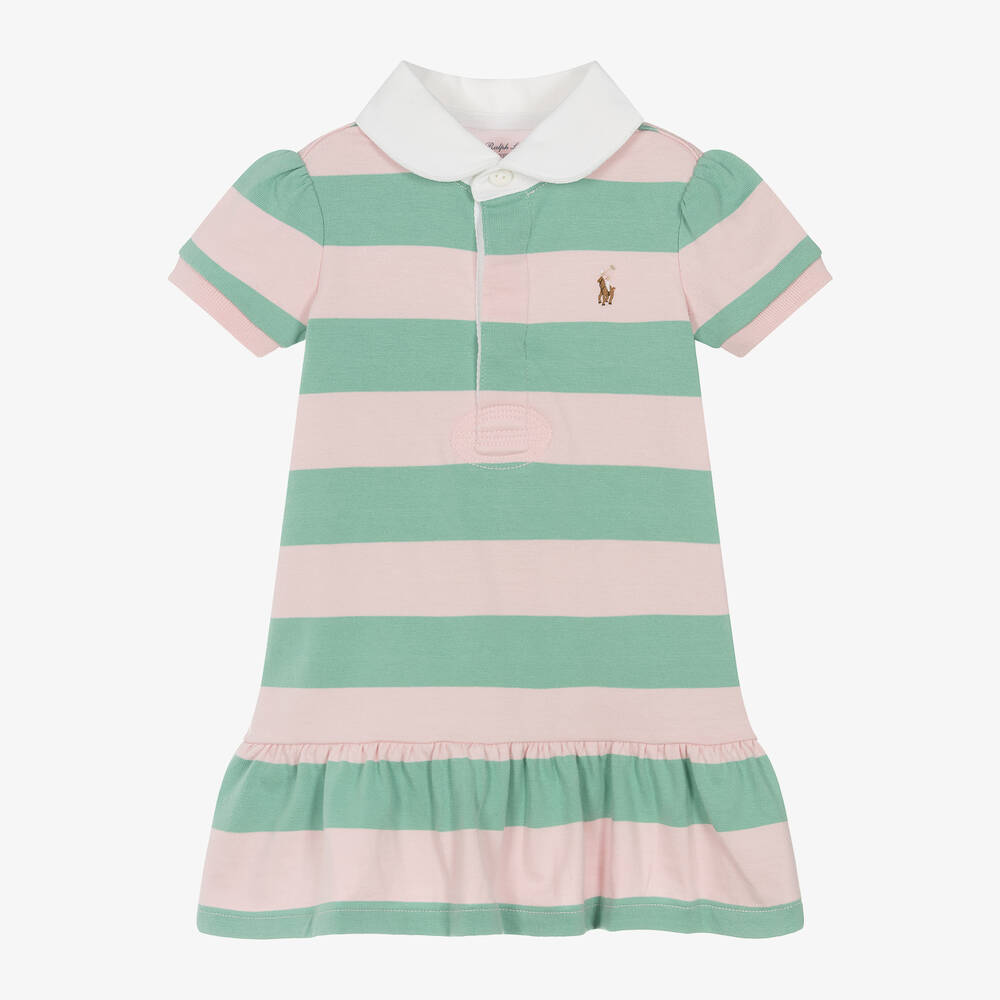 Ralph Lauren-Baby Girls Green Striped Rugby Shirt Dress | Childrensalon Outlet