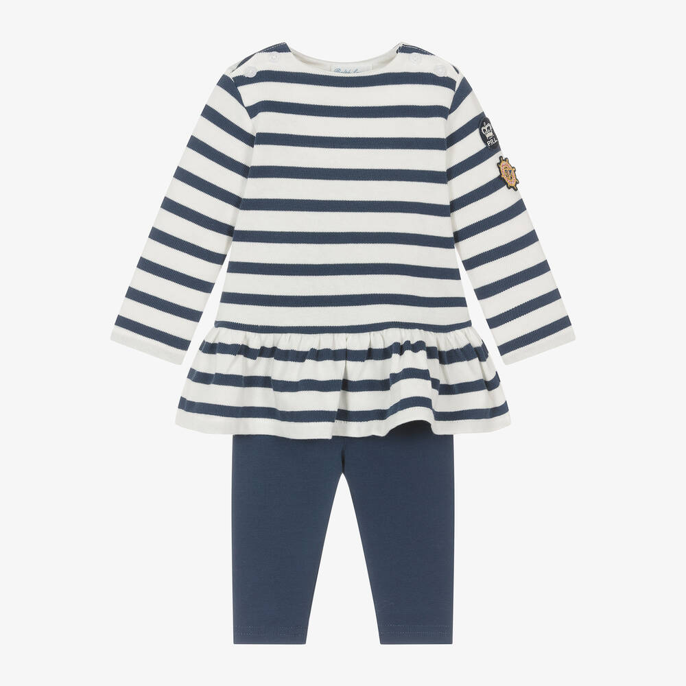 Ralph Lauren-Baby Girls Ivory & Blue Stripe Leggings Set | Childrensalon Outlet
