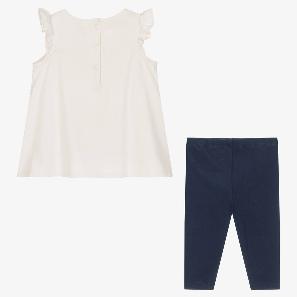 Ralph Lauren-طقم ليقنز  قطن لون عاجي وكحلي للمولودات | Childrensalon Outlet