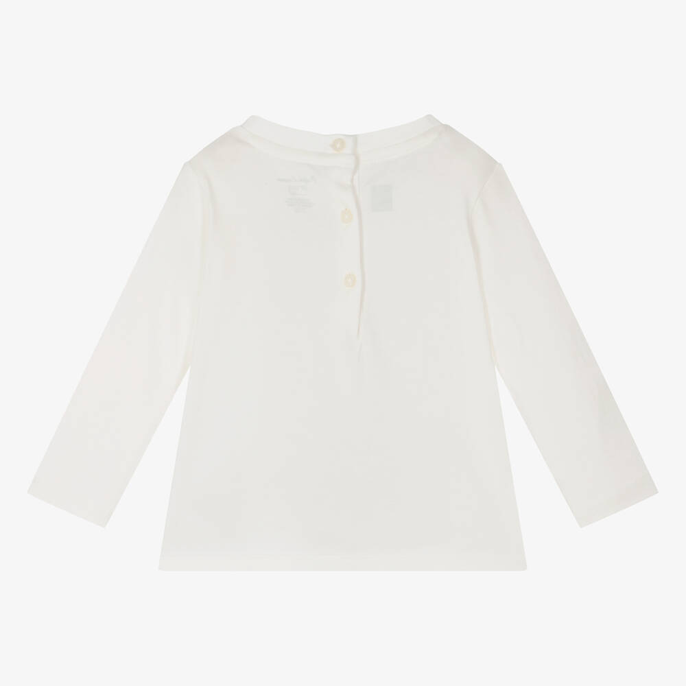 Ralph Lauren-توب بطبعة بير قطن لون عاجي للمولودات | Childrensalon Outlet