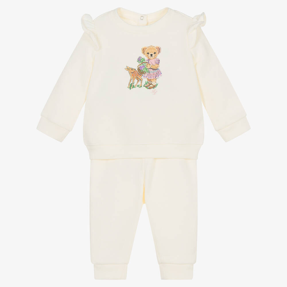 Ralph Lauren - بدلة رياضية قطن جيرسي لون عاجي للمولودات | Childrensalon