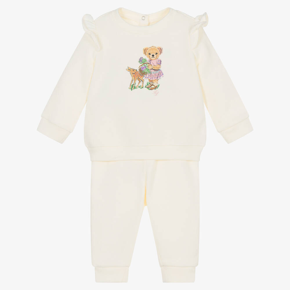 Ralph Lauren Baby Girls Ivory Cotton Tracksuit Childrensalon Outlet