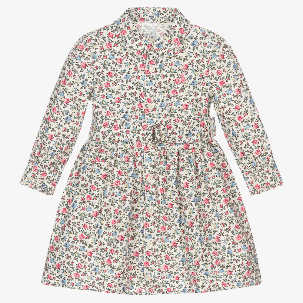 Ralph Lauren - طقم فستان قطن أكسفورد لون عاجي للمولودات | Childrensalon