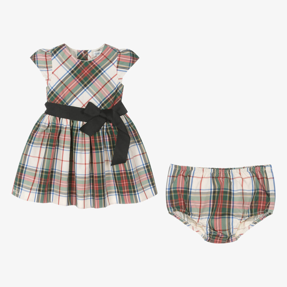 Ralph Lauren-Baby Girls Ivory & Green Tartan Dress | Childrensalon Outlet