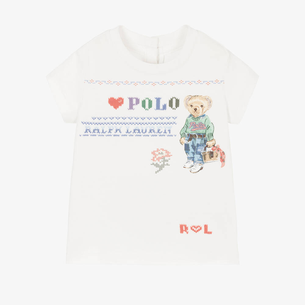 Ralph Lauren - Baby Girls Ivory Logo T-Shirt | Childrensalon