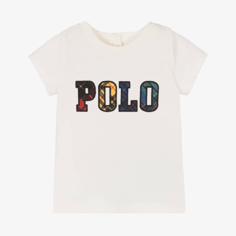 Ralph Lauren - Baby Girls Ivory Logo T-Shirt | Childrensalon