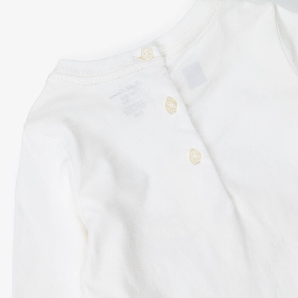 Ralph Lauren-Baby Girls Ivory Long-Sleeve Top with Polo Bear Print | Childrensalon Outlet