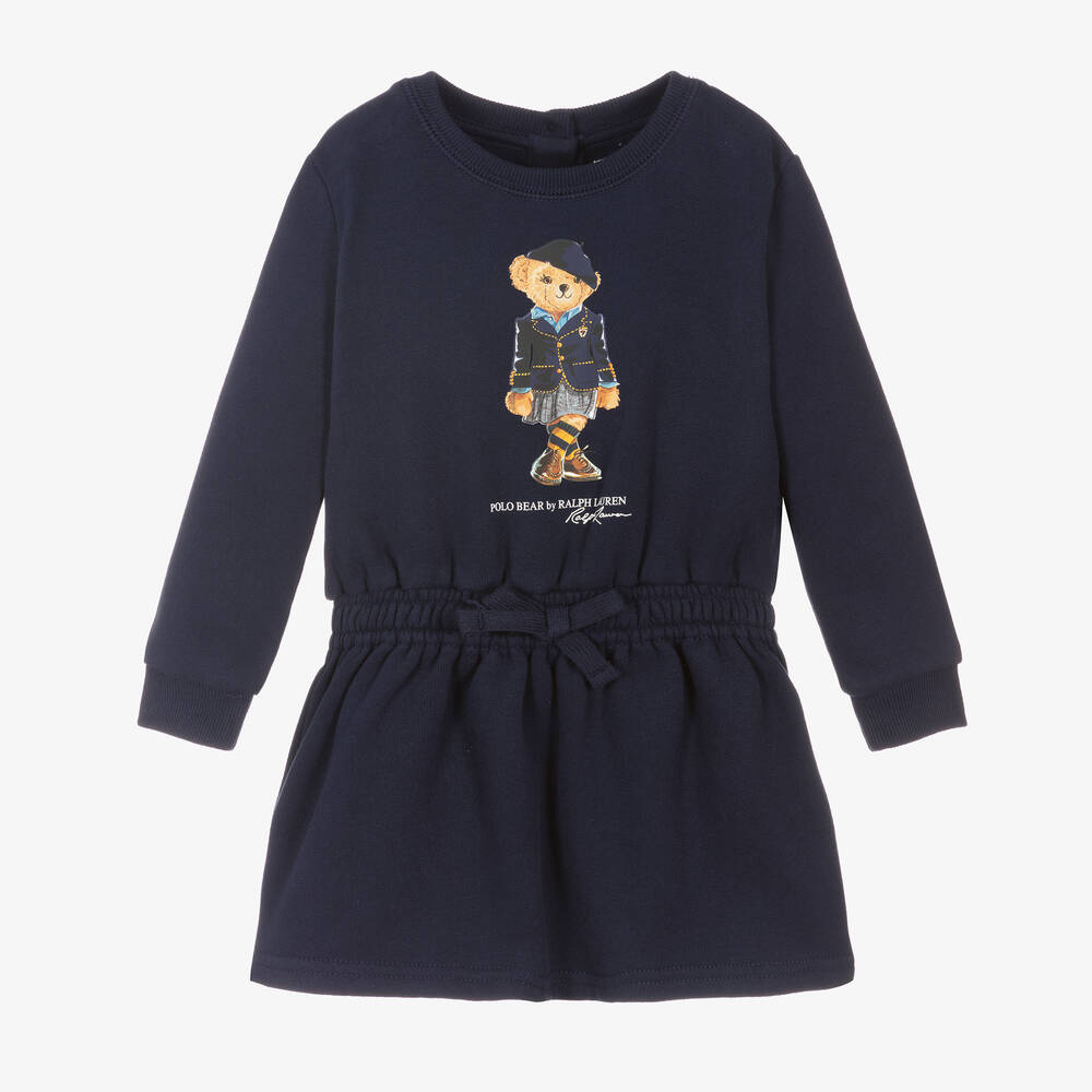 Ralph Lauren - فستان قطن جيرسي لون كحلي للمولودات | Childrensalon