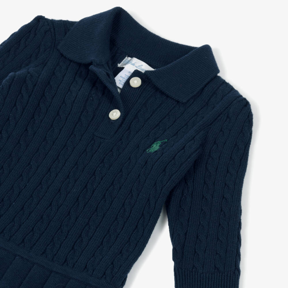 Ralph Lauren-Baby Girls Navy Blue Cable Knit Dress | Childrensalon Outlet