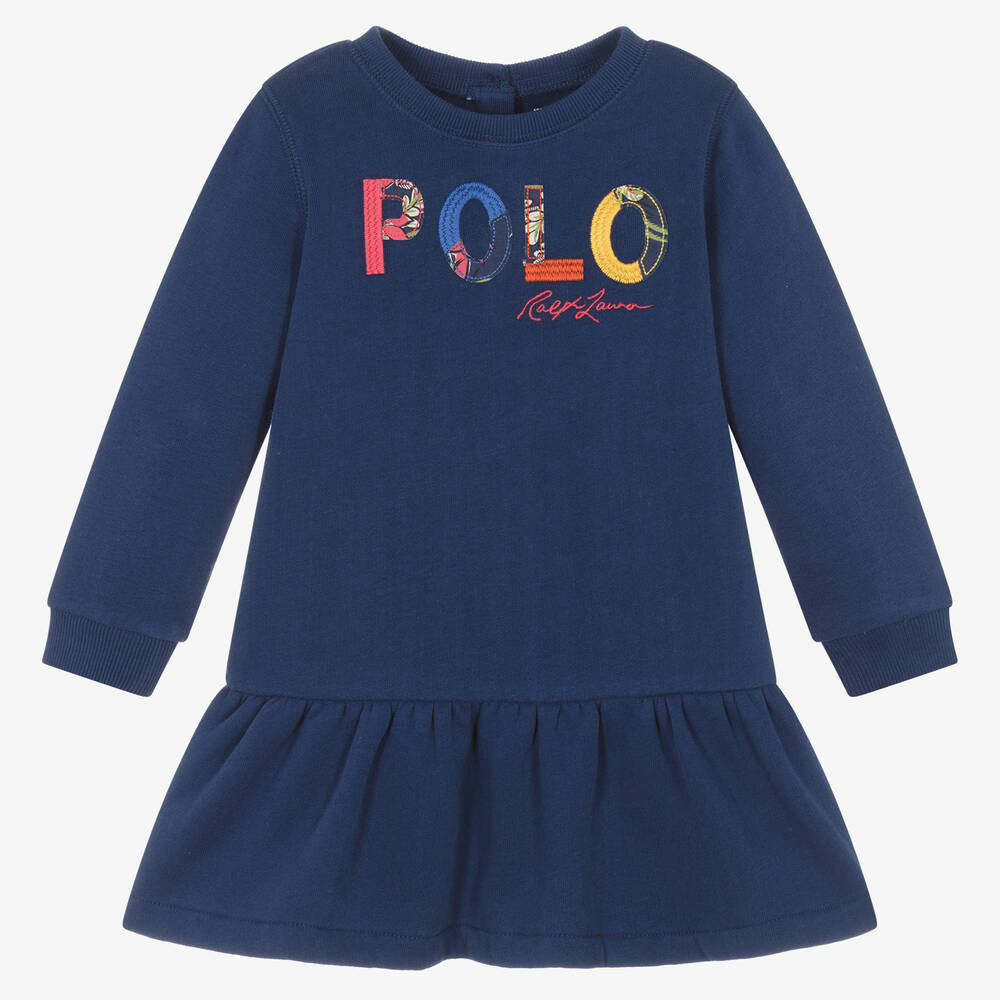 Ralph Lauren - Baby Girls Navy Blue Cotton Dress | Childrensalon