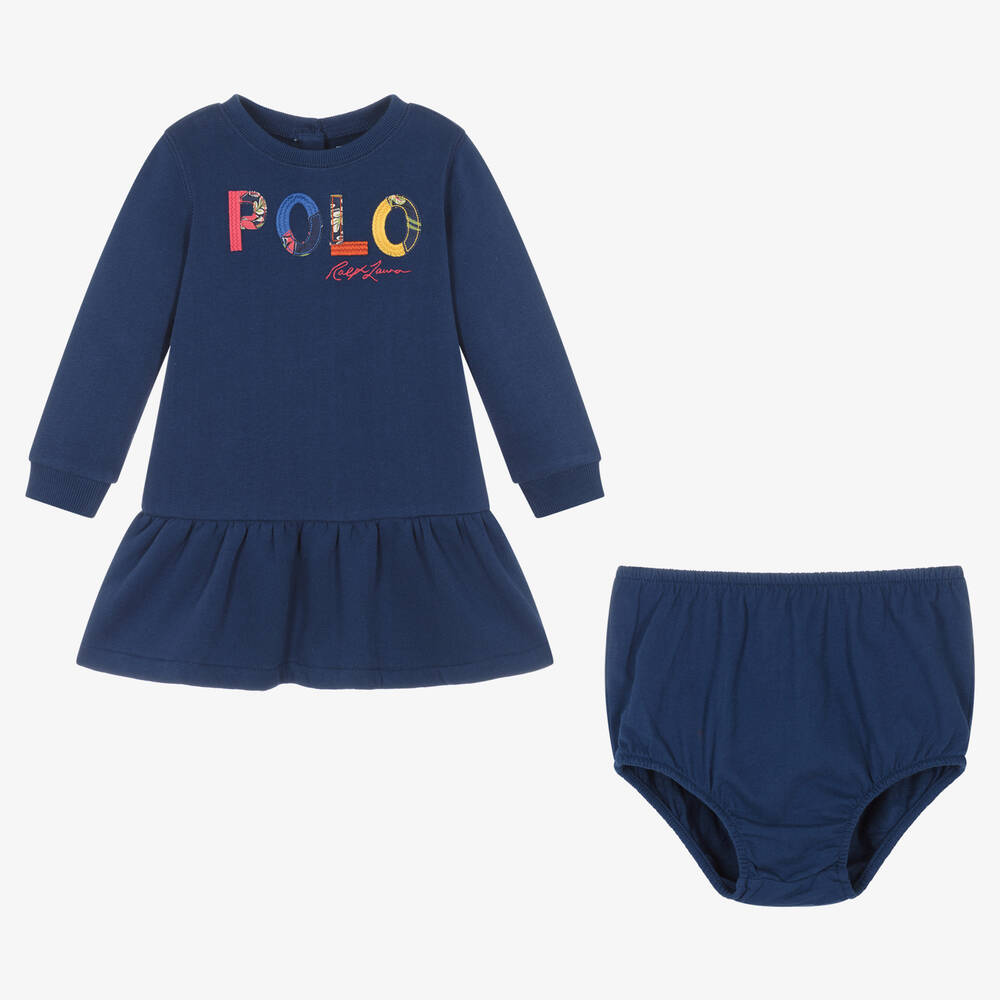 Ralph Lauren-Синее хлопковое платье для малышек | Childrensalon Outlet