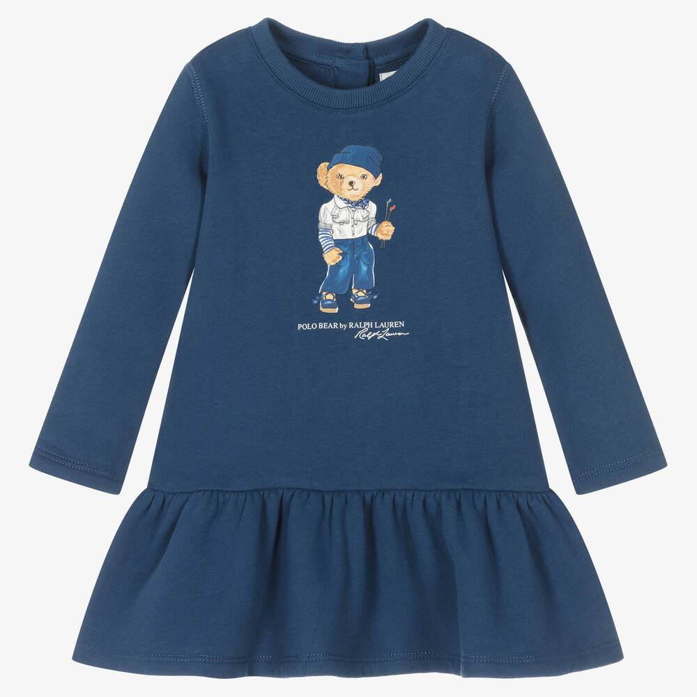 Ralph Lauren - Baby Girls Navy Blue Polo Bear Dress | Childrensalon