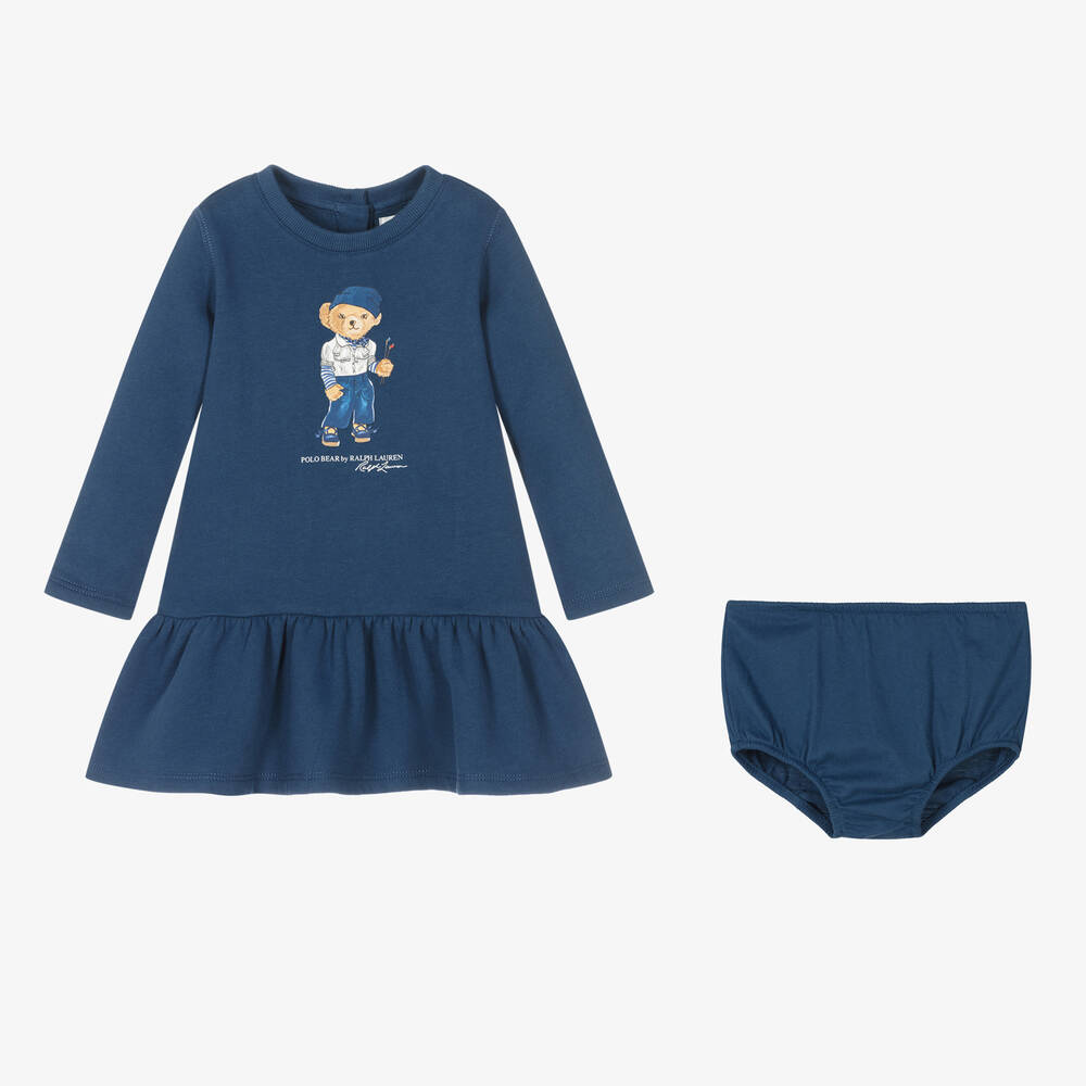 Ralph Lauren-فستان بولو قطن جيرسي لون كحلي للمولودات | Childrensalon Outlet