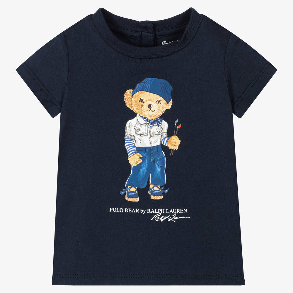 Ralph Lauren - T-shirt bleu Polo Bear bébé fille | Childrensalon