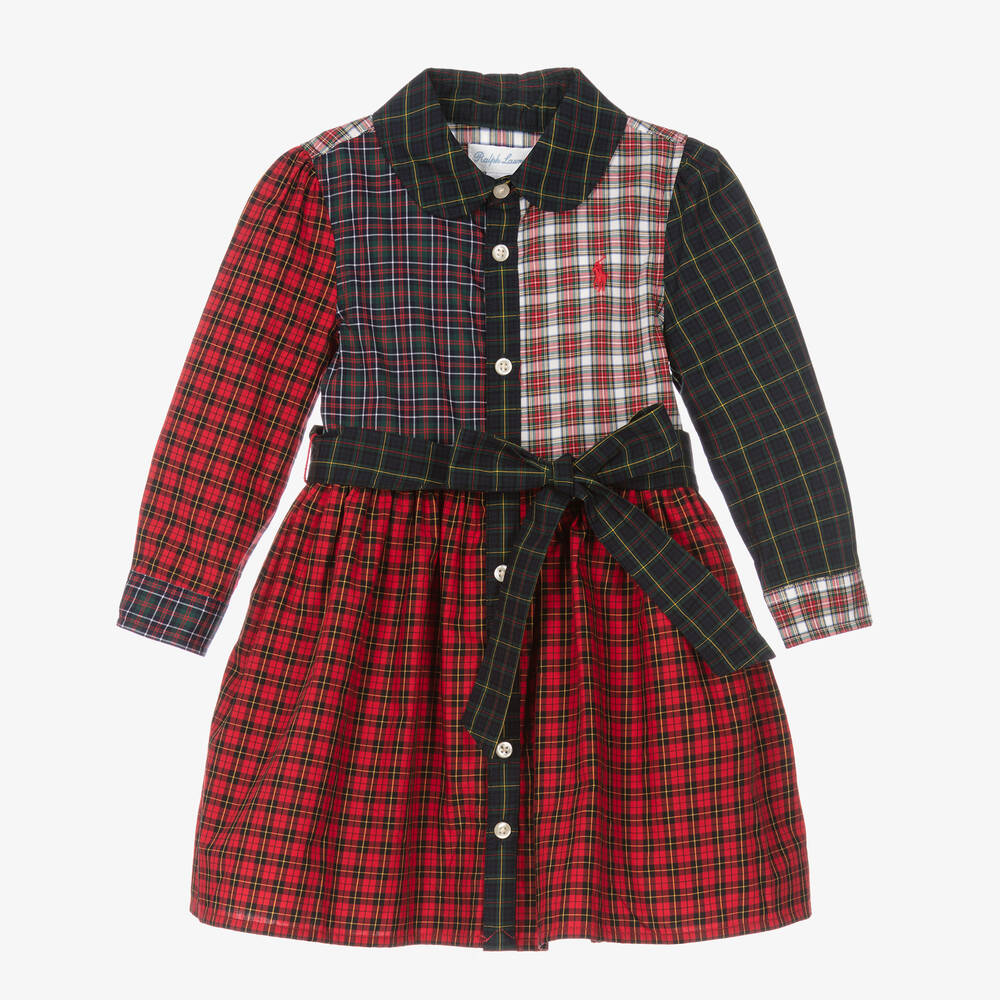 Ralph Lauren - فستان قطن لون كحلي وأحمر للمولودات | Childrensalon