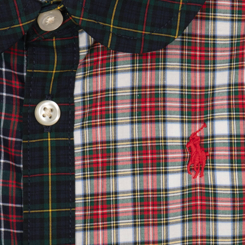 Ralph Lauren-فستان قطن لون كحلي وأحمر للمولودات | Childrensalon Outlet