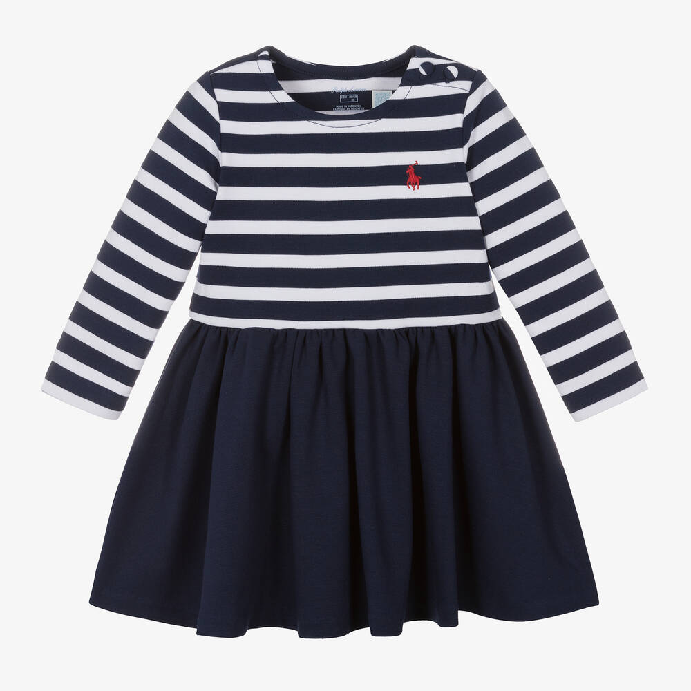 Ralph Lauren-فستان فيسكوز جيرسي مقلم لون كحلي للمولودات | Childrensalon Outlet