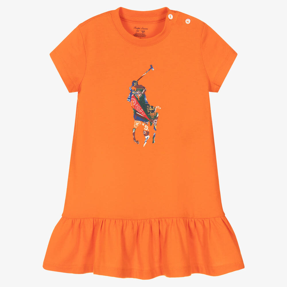 Ralph Lauren - Оранжевое хлопковое платье для малышек | Childrensalon