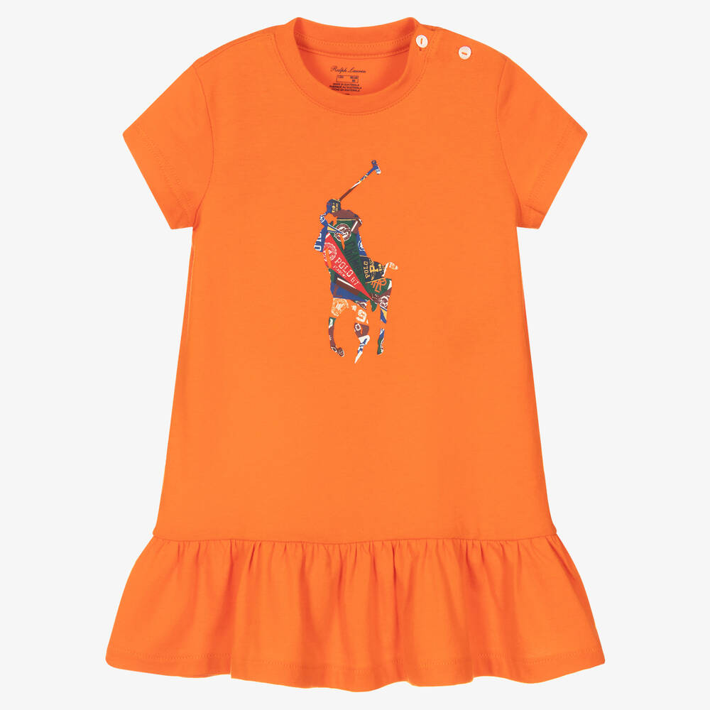 Ralph Lauren-Оранжевое хлопковое платье для малышек | Childrensalon Outlet
