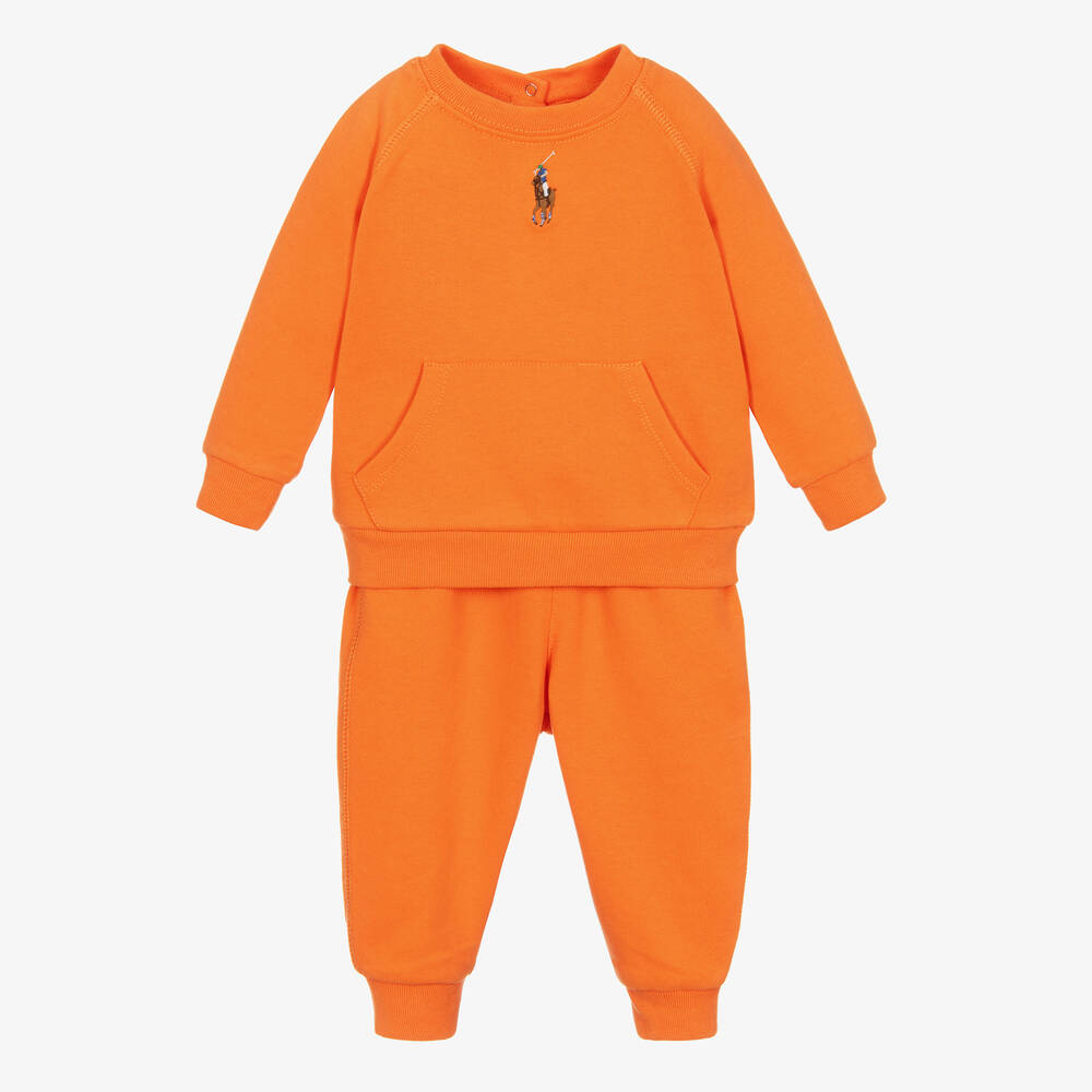 Ralph Lauren - Baby Girls Orange Cotton Tracksuit | Childrensalon