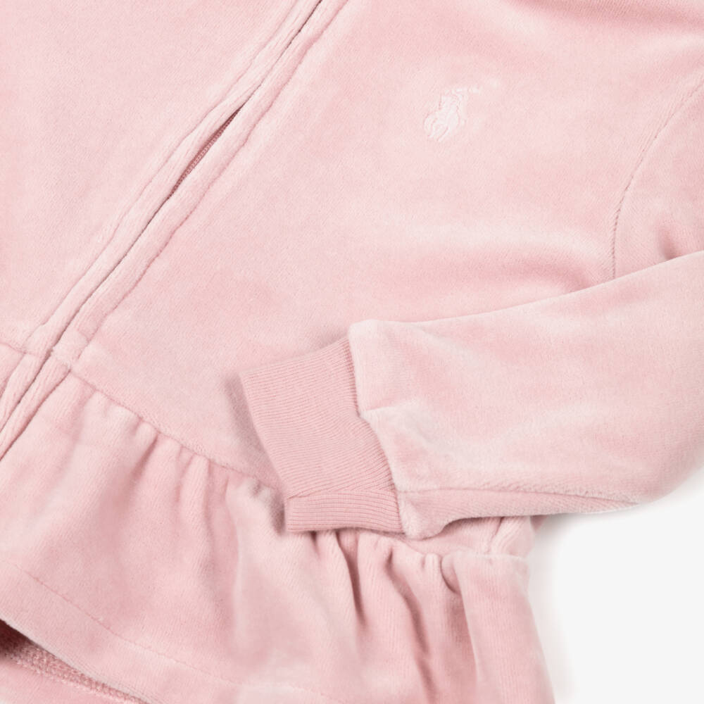 Ralph Lauren-Baby Girls Pale Pink Velour Hooded Tracksuit | Childrensalon Outlet