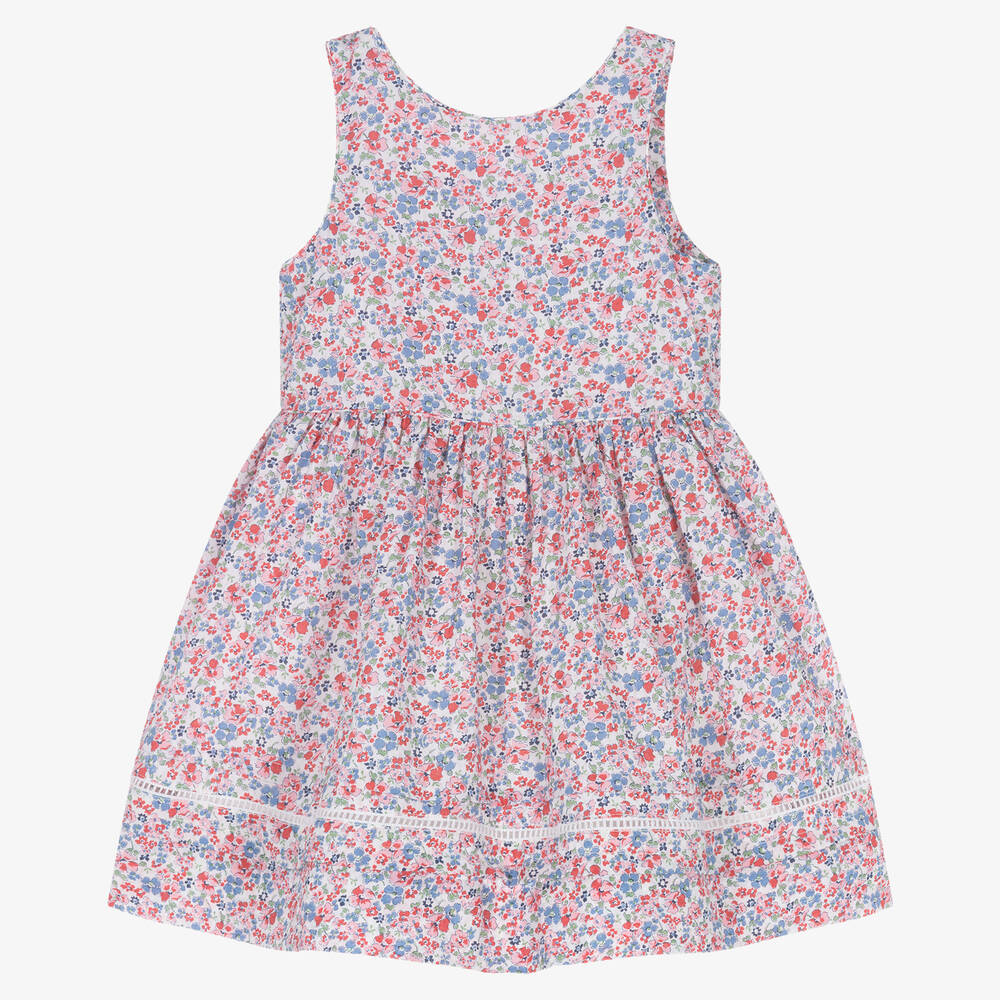 Ralph Lauren - Baby Girls Pink & Blue Floral Cotton Dress | Childrensalon