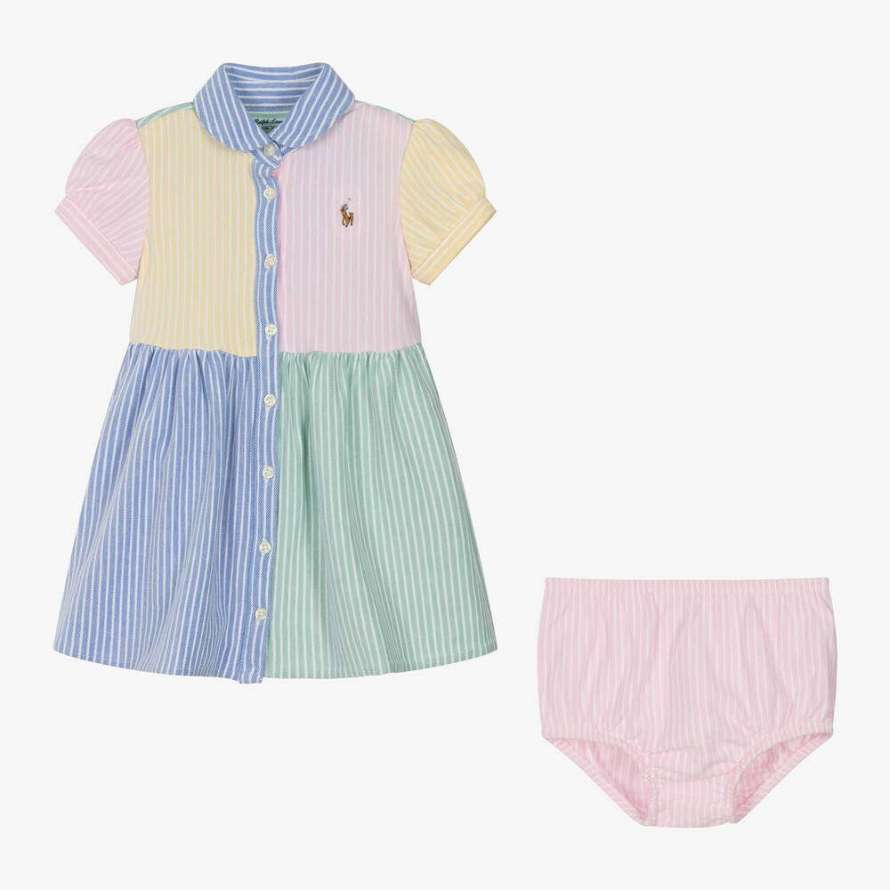 Ralph Lauren Baby Girls Pink Colourblock Cotton Dress