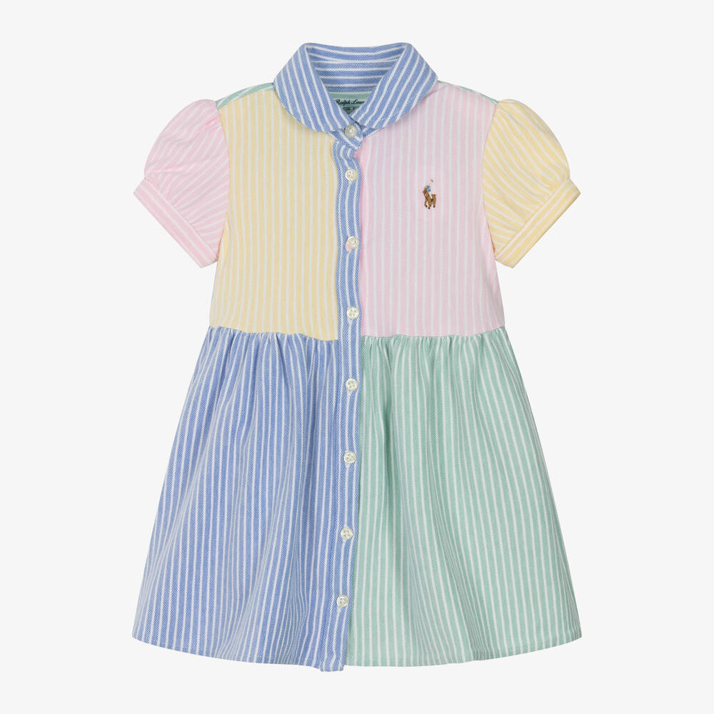 Ralph Lauren Baby Girls Pink Colourblock Cotton Dress Childrensalon Outlet
