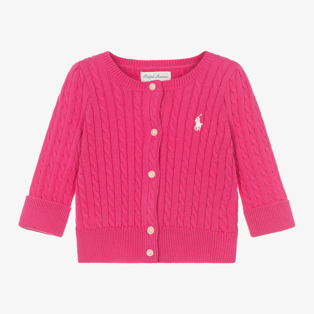 Ralph Lauren-Baby Girls Pink Cotton Knit Cardigan | Childrensalon Outlet