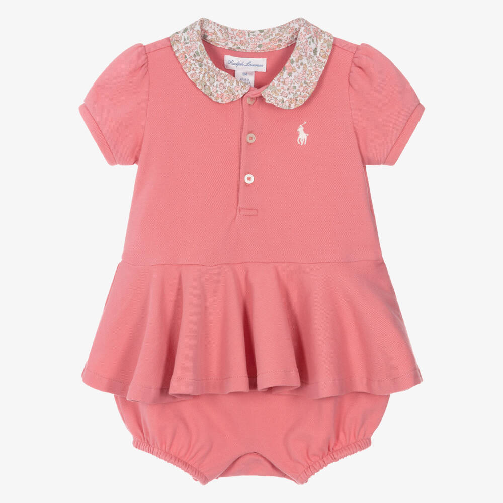 Ralph Lauren-Baby Girls Pink Cotton Piqué Shortie | Childrensalon Outlet